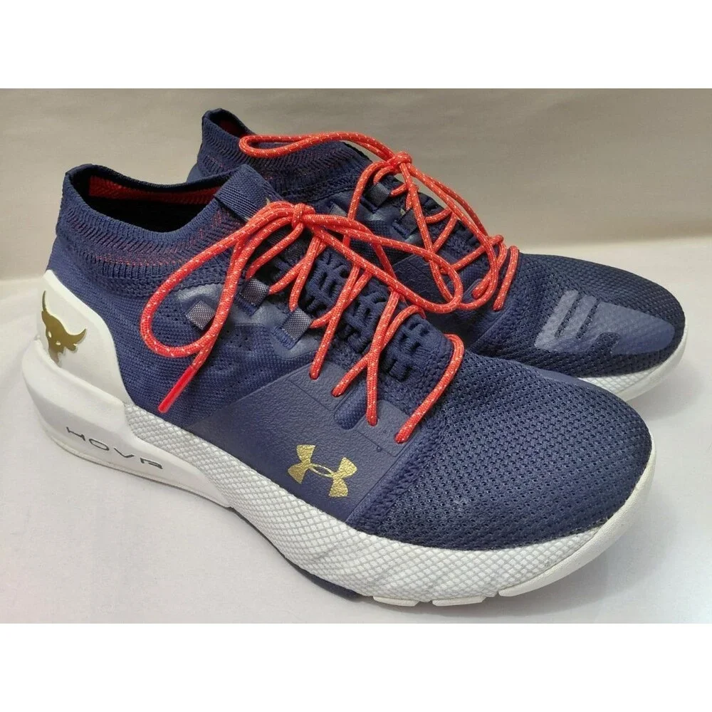 Under Armour HOVR Project Rock 2 Training Size 8 Blue Gold Gym Sneakers